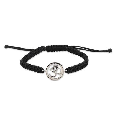 Alternate image for Black Macrame Cord Bracelet with Sterling Silver Om Symbol Altar to Enlightenment