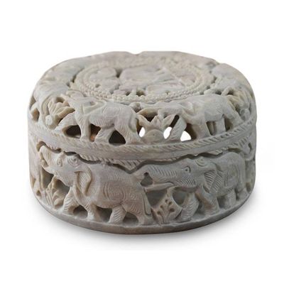 Alternate image for Artisan Crafted Jali Soapstone Jewelry Box Elephant Procession