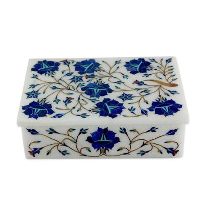 Alternate image for Unique Indian Marble Inlay Jewelry Box Wild Blue Flowers