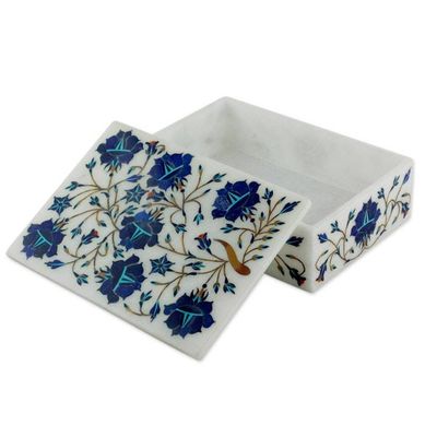 Alternate image for Unique Indian Marble Inlay Jewelry Box Wild Blue Flowers