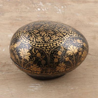 Alternate image for India Handmade Golden Leaf Black Papier Mache Box 3 inch Golden Chinar Leaves