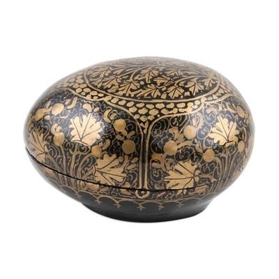 Alternate image for India Handmade Golden Leaf Black Papier Mache Box 3 inch Golden Chinar Leaves
