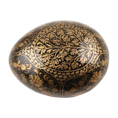 Alternate image for India Handmade Golden Leaf Black Papier Mache Box 3 inch Golden Chinar Leaves