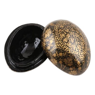 Alternate image for India Handmade Golden Leaf Black Papier Mache Box 3 inch Golden Chinar Leaves