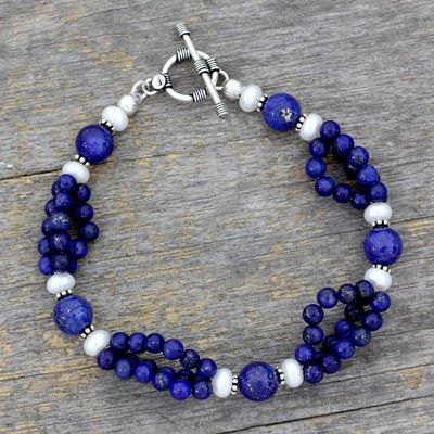 Primary image for Lapis lazuli and pearl beaded bracelet Gulmohar Lady