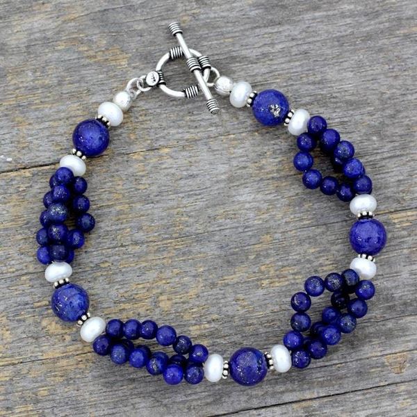 Alternate image for Lapis lazuli and pearl beaded bracelet Gulmohar Lady