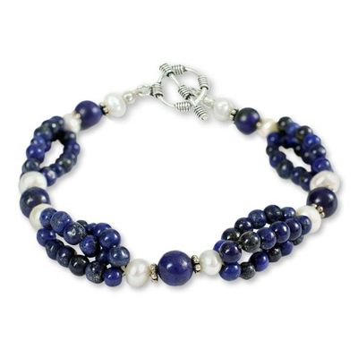 Alternate image for Lapis lazuli and pearl beaded bracelet Gulmohar Lady