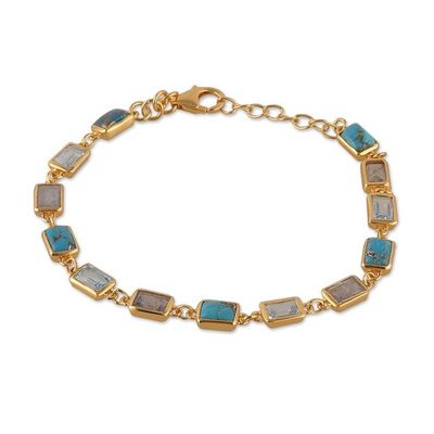 Alternate image for Blue-Toned Polished Gold-Plated Multi-Gemstone Link Bracelet Celestial Light