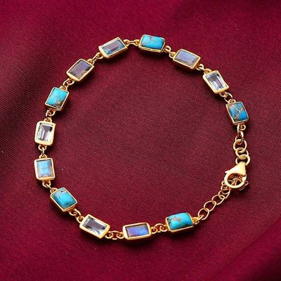 Alternate image for Blue-Toned Polished Gold-Plated Multi-Gemstone Link Bracelet Celestial Light