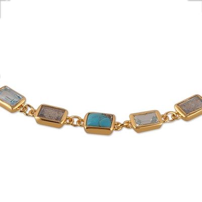 Alternate image for Blue-Toned Polished Gold-Plated Multi-Gemstone Link Bracelet Celestial Light