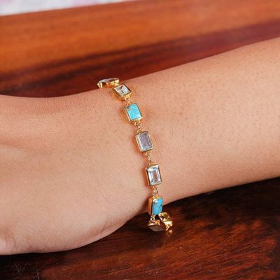 Alternate image for Blue-Toned Polished Gold-Plated Multi-Gemstone Link Bracelet Celestial Light