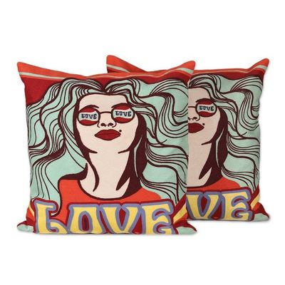 Alternate image for Bohemian Cotton Cushion Cover Pair with Acrylic Embroidery Retro Boho