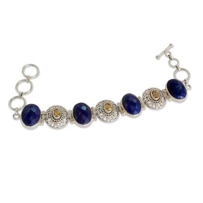 Alternate image for Indian Lapis Lazuli and Citrine Silver Jali Bracelet Royal Lace