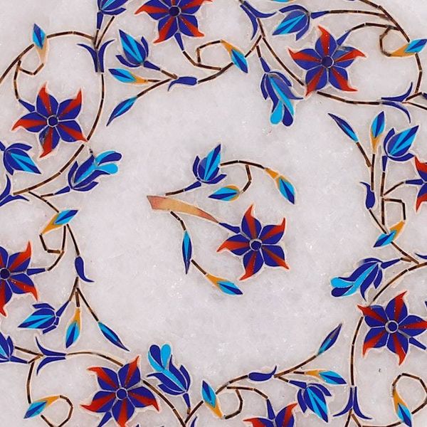 Alternate image for Red Floral Motif Marble Inlay Decorative Plate from India Floating Daffodils