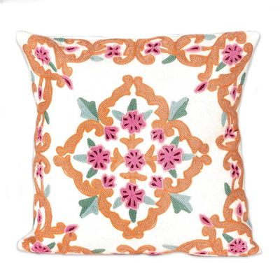 Alternate image for Bollywood-Inspired Embroidered Cotton Cushion Cover Pair Exquisite Blossoms