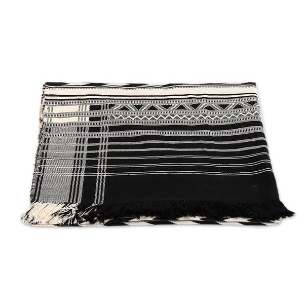 Alternate image for Hand-Loomed Geometric Cotton Throw in Black and Ivory Creative Elegance