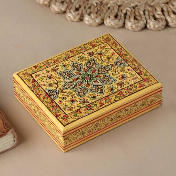 Alternate image for Wood Papier Mache Decorative Box in Yellow Charming Persia