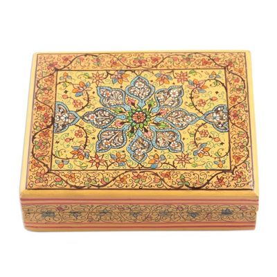 Alternate image for Wood Papier Mache Decorative Box in Yellow Charming Persia