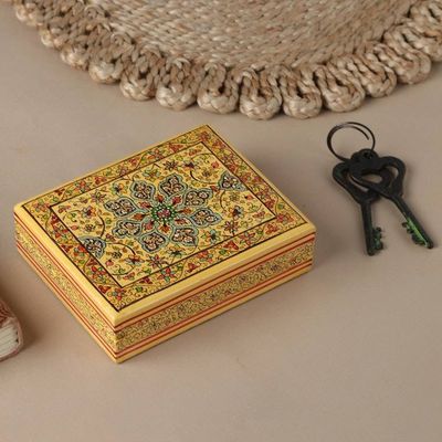 Alternate image for Wood Papier Mache Decorative Box in Yellow Charming Persia