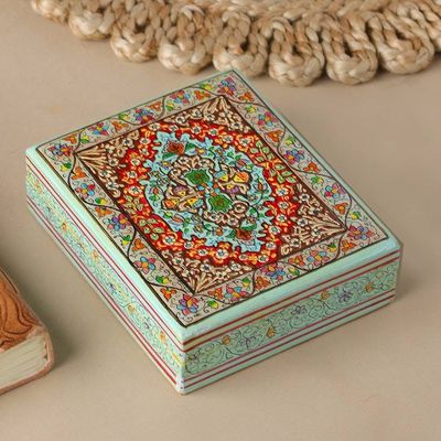 Primary image for Wood Papier Mache Decorative Box in Blue Persian Flower Paradise