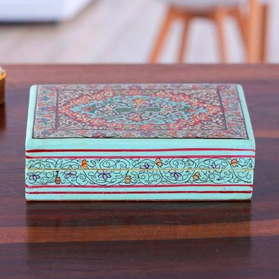 Alternate image for Wood Papier Mache Decorative Box in Blue Persian Flower Paradise