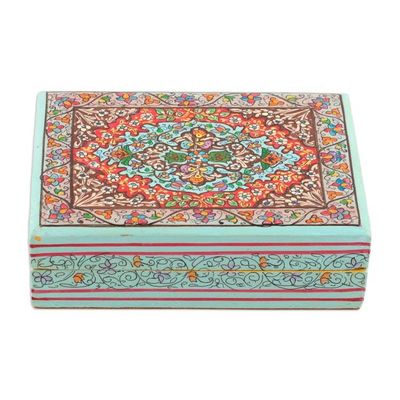Alternate image for Wood Papier Mache Decorative Box in Blue Persian Flower Paradise