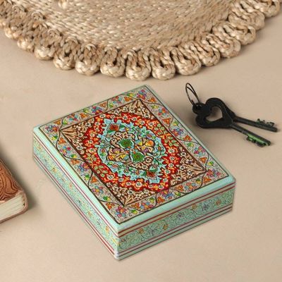 Alternate image for Wood Papier Mache Decorative Box in Blue Persian Flower Paradise