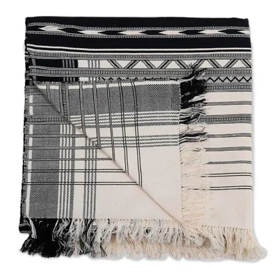 Alternate image for Black and White Handwoven Cotton Throw with Geometric Theme Classic Elegance