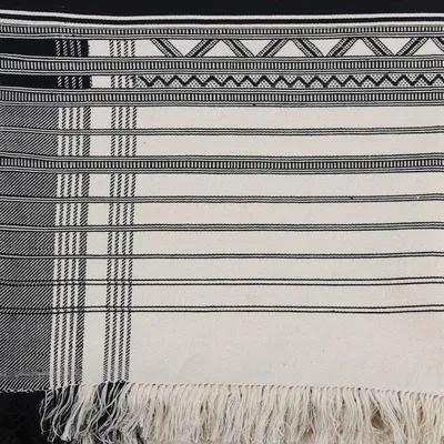 Alternate image for Black and White Handwoven Cotton Throw with Geometric Theme Classic Elegance
