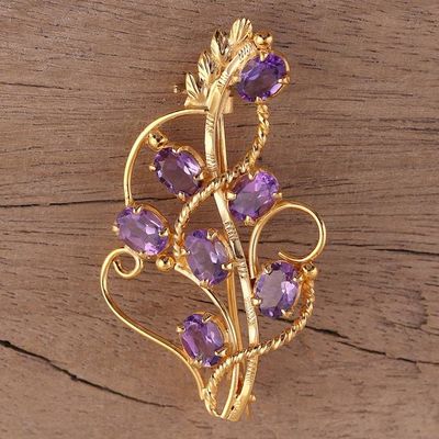 Primary image for 22k Gold Plated 7 Carat Amethyst Handcrafted Lilac Brooch Golden Lilac