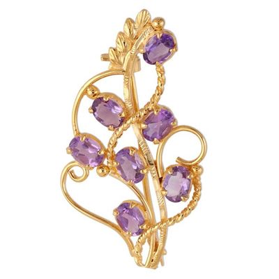 Alternate image for 22k Gold Plated 7 Carat Amethyst Handcrafted Lilac Brooch Golden Lilac