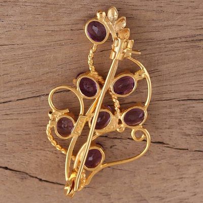 Alternate image for 22k Gold Plated 7 Carat Amethyst Handcrafted Lilac Brooch Golden Lilac