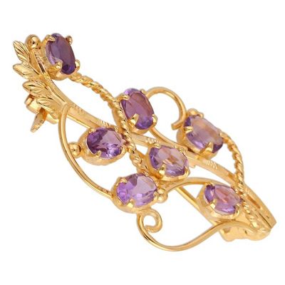 Alternate image for 22k Gold Plated 7 Carat Amethyst Handcrafted Lilac Brooch Golden Lilac