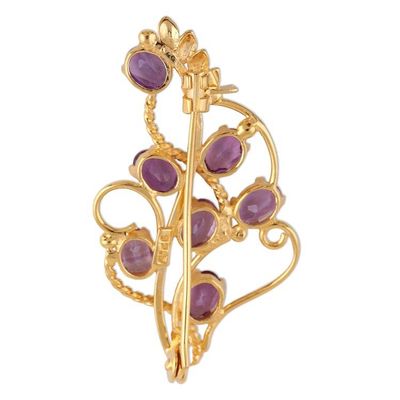 Alternate image for 22k Gold Plated 7 Carat Amethyst Handcrafted Lilac Brooch Golden Lilac