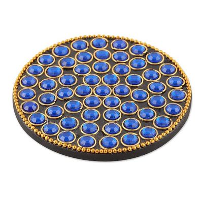 Alternate image for Set of 6 Blue Beaded Wood and Resin Coasters from India Royal Glitz