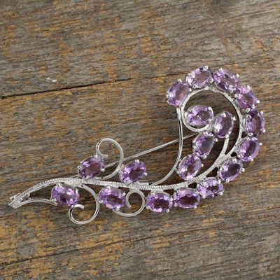 Primary image for Floral Sterling Silver Amethyst Brooch Pin Indian Jewelry Purple Paisley
