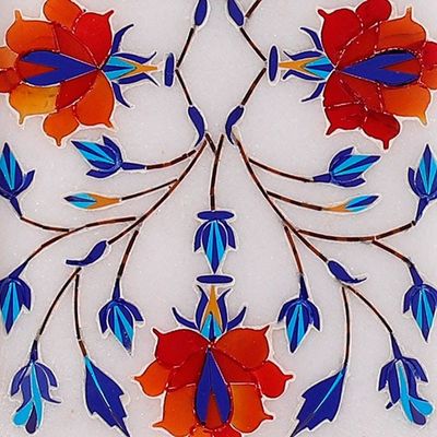 Alternate image for Golden Rose Motif Marble Inlay Decorative Plate from India Golden Roses