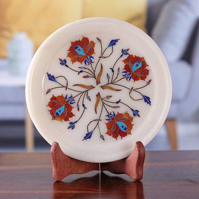Alternate image for Rose Motif Marble Inlay Decorative Plate from India Summer Roses
