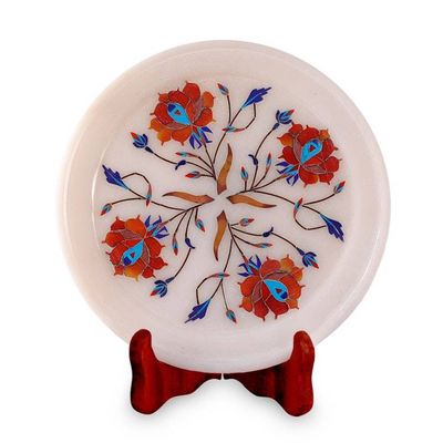 Alternate image for Rose Motif Marble Inlay Decorative Plate from India Summer Roses