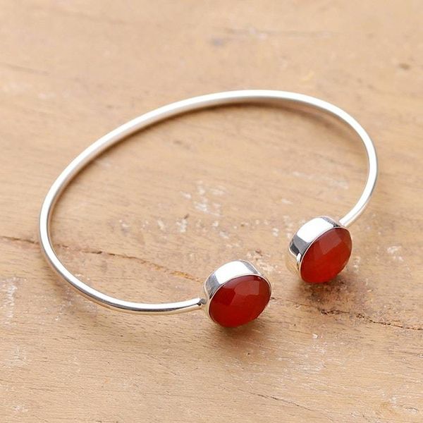 Alternate image for Minimalist 11-Carat Faceted Round Carnelian Cuff Bracelet Fiery Aura