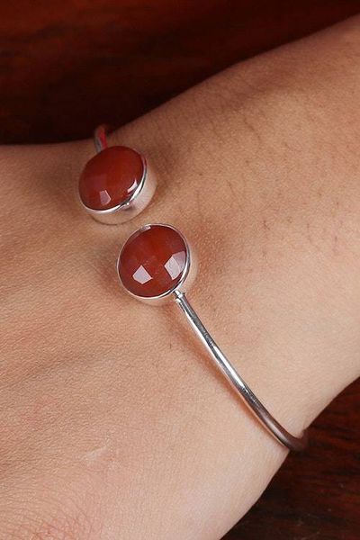 Alternate image for Minimalist 11-Carat Faceted Round Carnelian Cuff Bracelet Fiery Aura