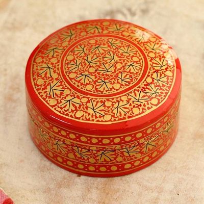 Alternate image for Velvet-Lined Red and Gold Papier Mache Box Kashmir Red