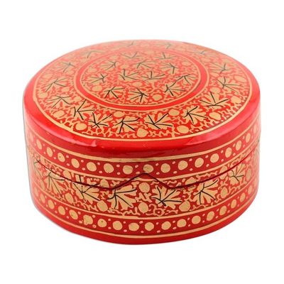 Alternate image for Velvet-Lined Red and Gold Papier Mache Box Kashmir Red