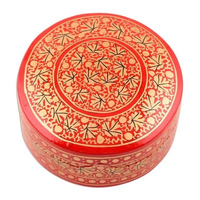 Alternate image for Velvet-Lined Red and Gold Papier Mache Box Kashmir Red