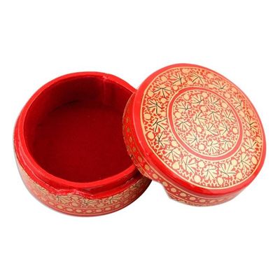 Alternate image for Velvet-Lined Red and Gold Papier Mache Box Kashmir Red