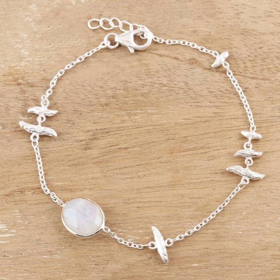 Sterling Silver and Rainbow Moonstone Pendant Bracelet 'White Rapids'