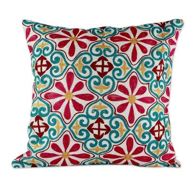 Alternate image for Floral Abstract Embroidered Patchwork Cushion Covers Pair Colorful Connection