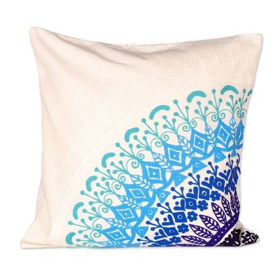 Alternate image for Leafy Blue and Turquoise Mandala Cotton Cushion Cover Pair Divine Orchard