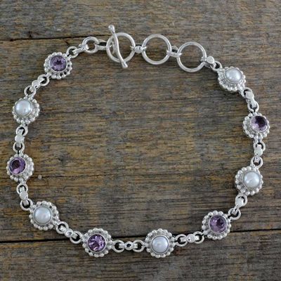 Main image for Sterling Silver Amethyst and Cultured Pearl Bracelet Petite Flowers