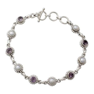 Alternate image for Sterling Silver Amethyst and Cultured Pearl Bracelet Petite Flowers
